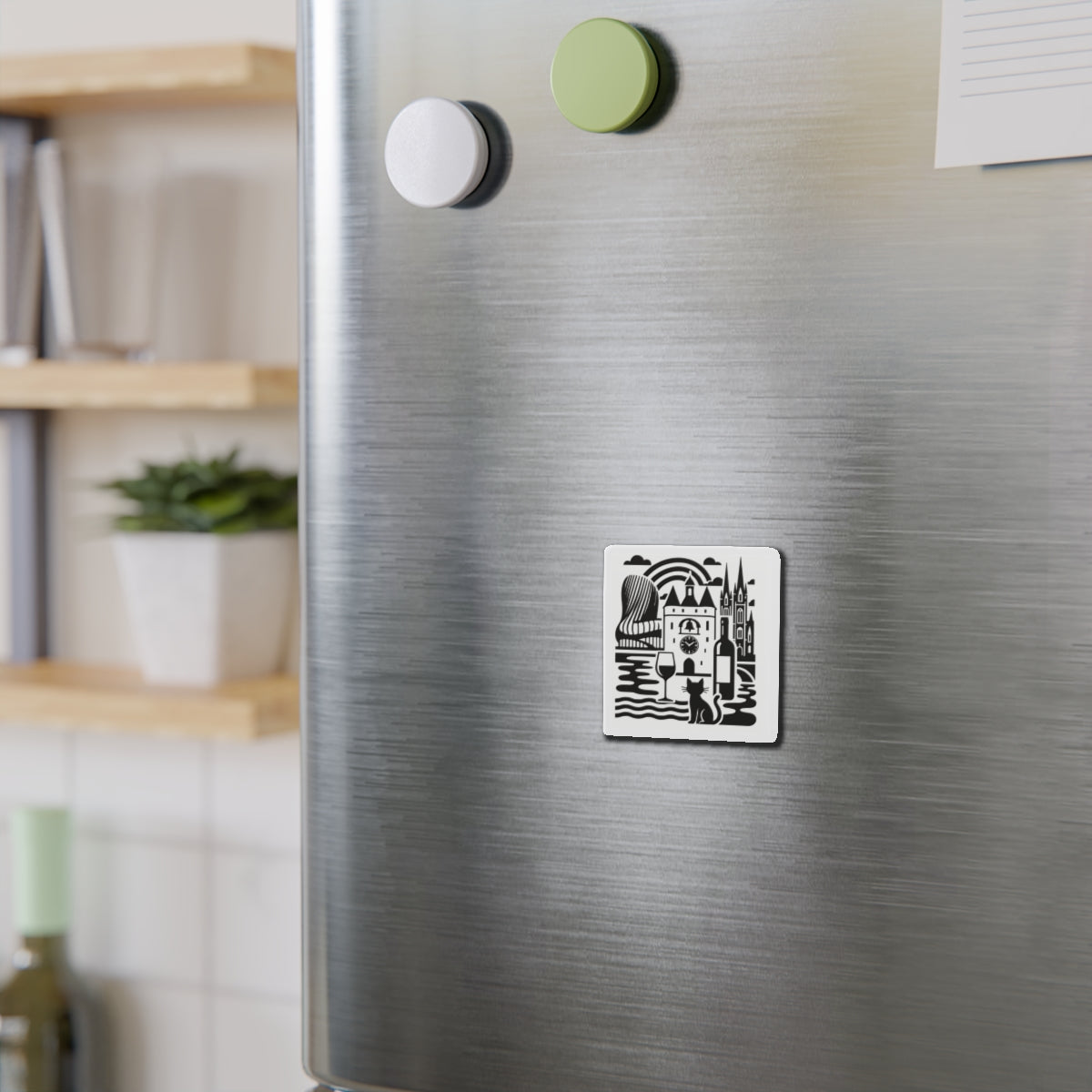 Charming Cityscape Die-Cut Magnets - Artful Home Décor for Cat Lovers