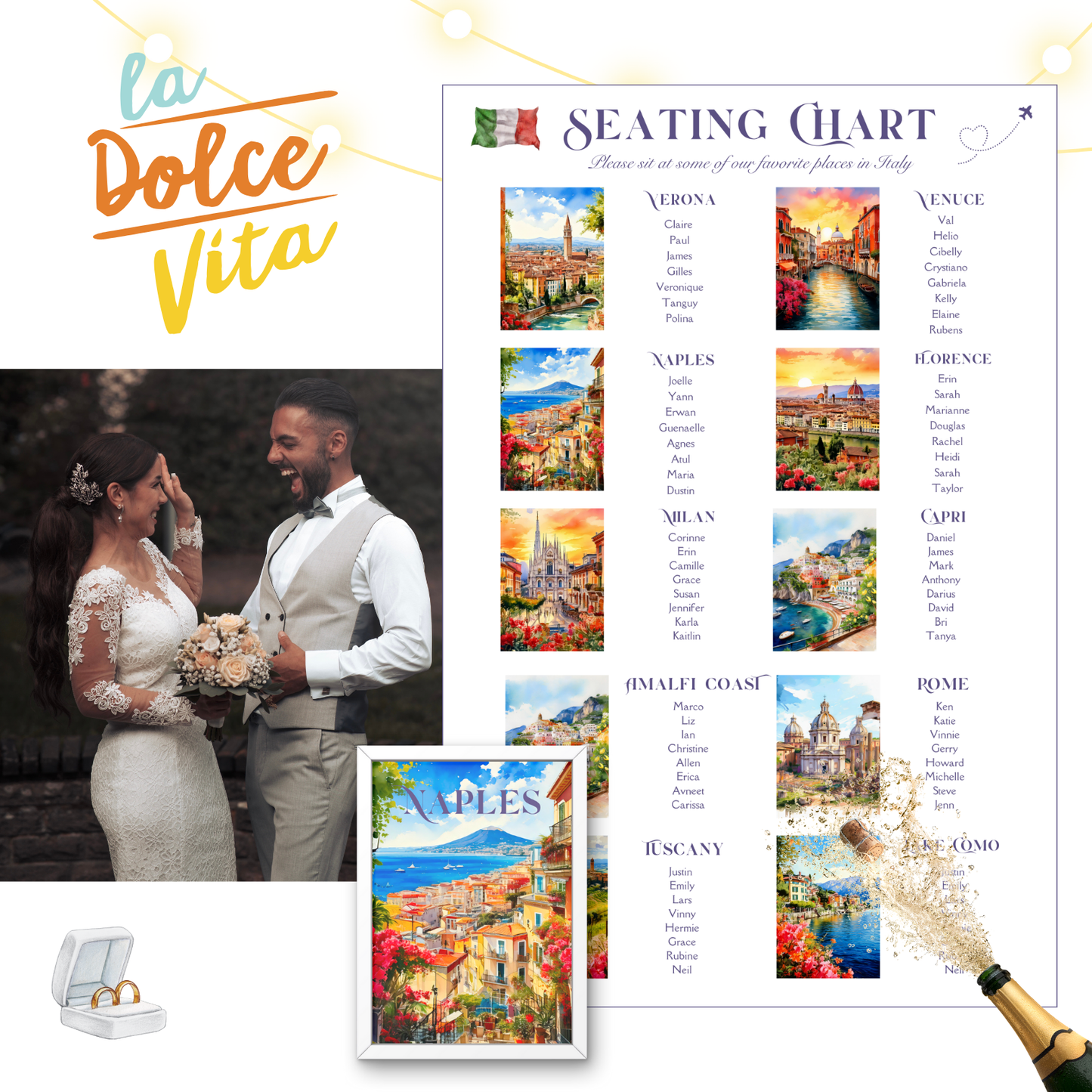 Italy Travel-Themed Table Top Decor & Seating Chart | Printable Wedding Decor | Customizable Digital Download