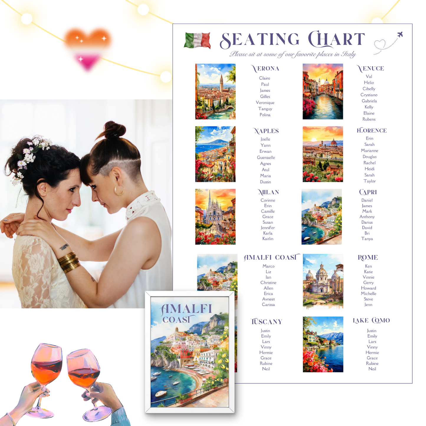 Italy Travel-Themed Table Top Decor & Seating Chart | Printable Wedding Decor | Customizable Digital Download