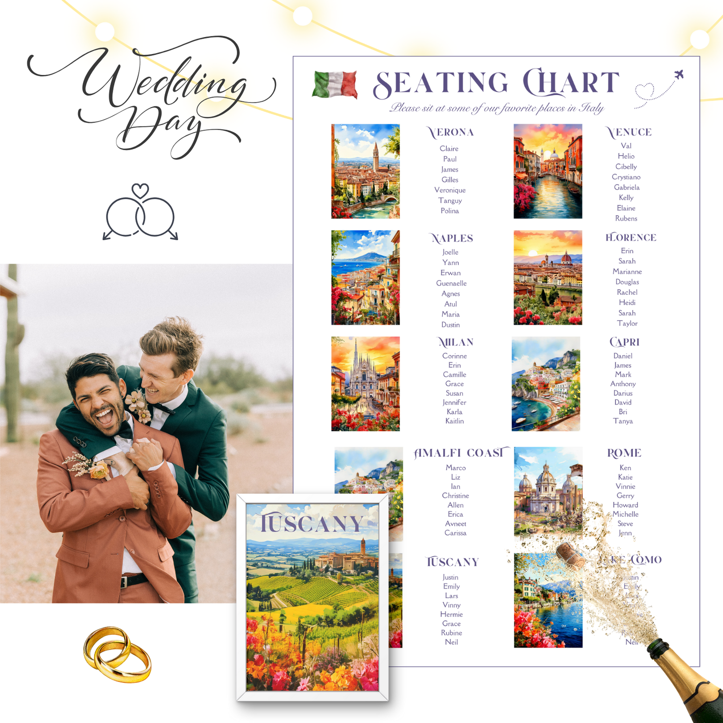 Italy Travel-Themed Table Top Decor & Seating Chart | Printable Wedding Decor | Customizable Digital Download