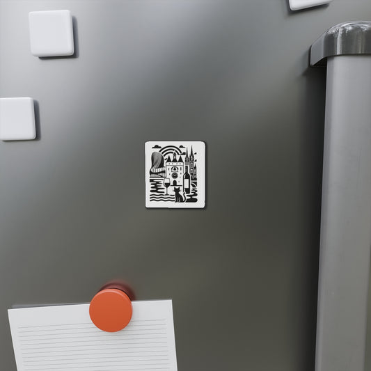 Charming Cityscape Die-Cut Magnets - Artful Home Décor for Cat Lovers