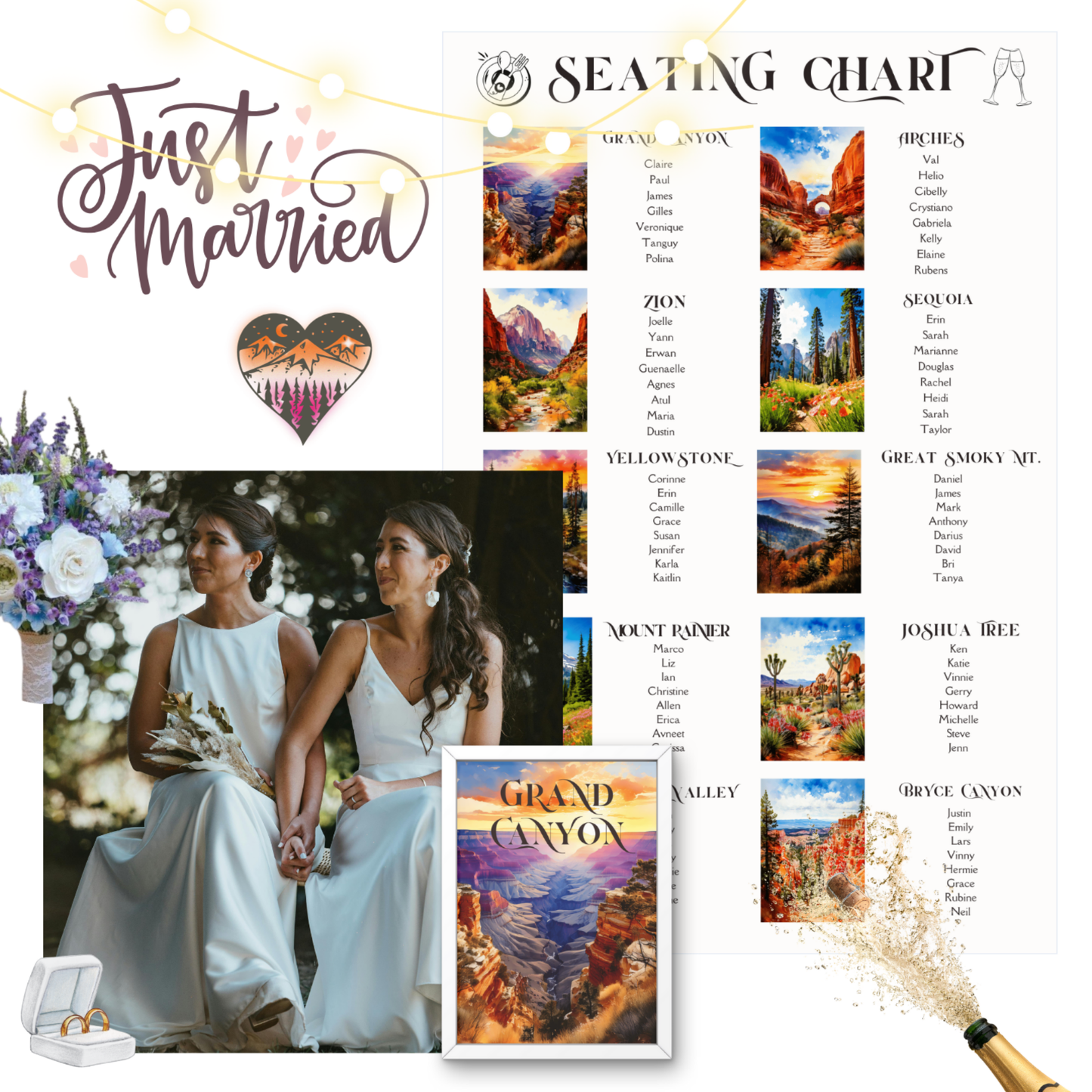 American National Parks Wedding Seating Chart & Table Cards/ Adventure Wedding Decor, Outdoor Rustic, Editable Seating Chart and Table Signs