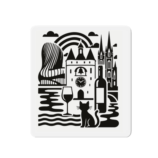Charming Cityscape Die-Cut Magnets - Artful Home Décor for Cat Lovers