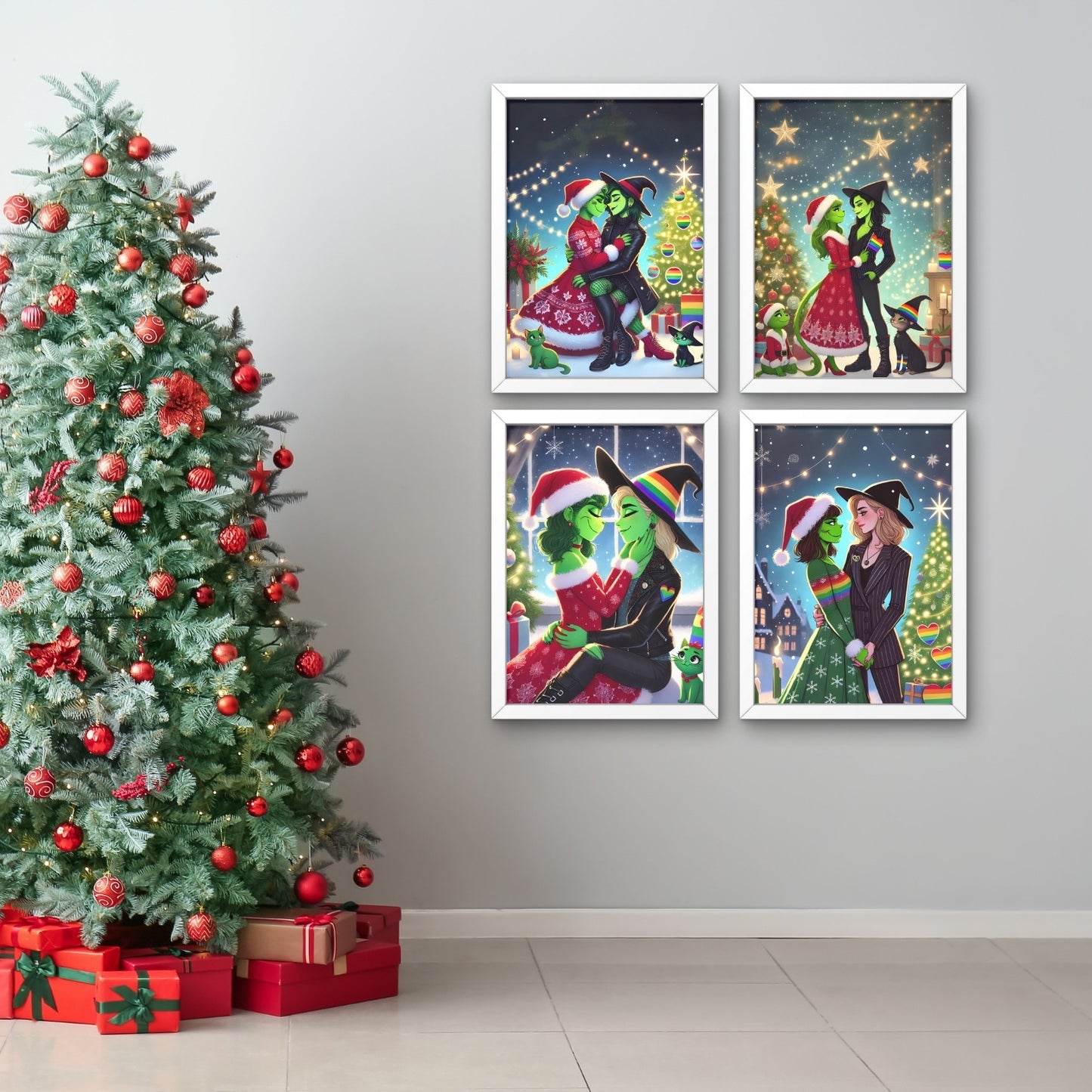 The Wicked & Grinch Lesbian Couple Art – Printable 5x7 PDF & 16x20 PNG Posters – Perfect for Wall Art, Stickers, Shirts, and More!