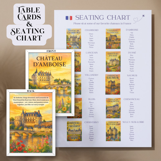 French Château Wedding Seating Chart | Destination Wedding Seating Poster | Travel-Themed Decor | Printable & Editable Canva Template