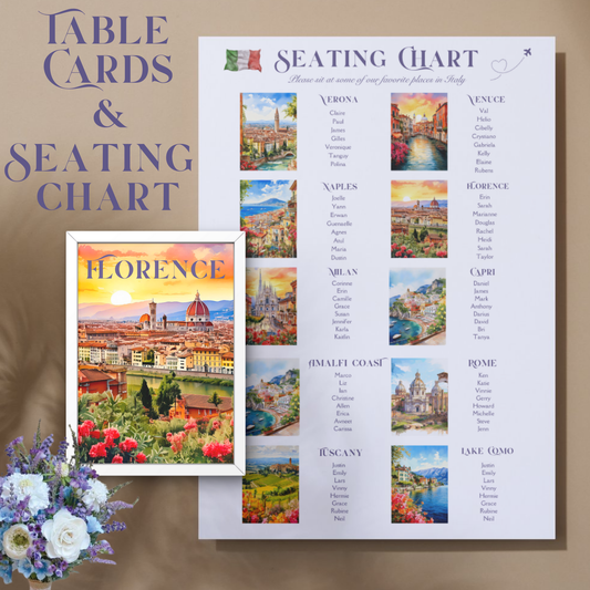 Italy Travel-Themed Table Top Decor & Seating Chart | Printable Wedding Decor | Customizable Digital Download