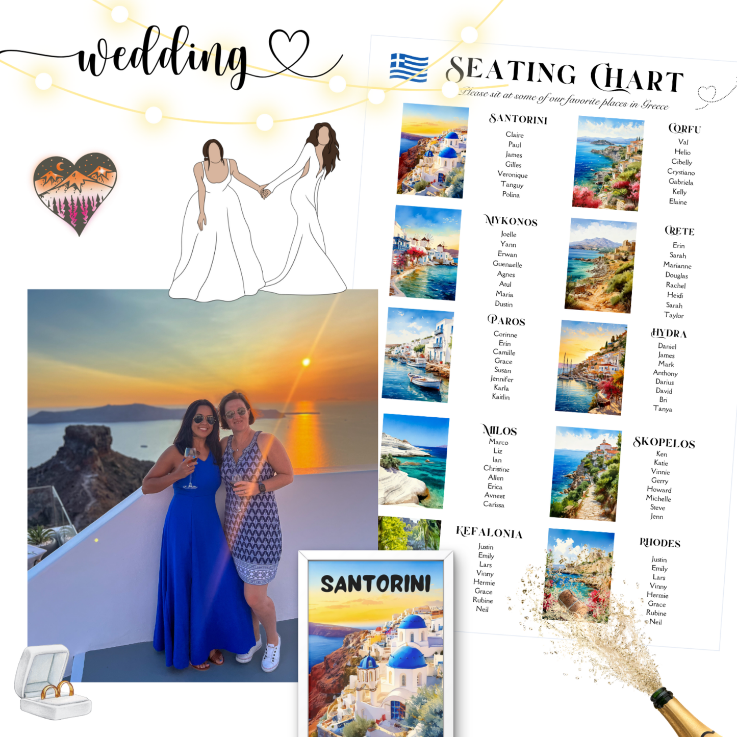 Greek Island Wedding Seating Chart & Table Cards – Watercolor Travel Theme (Editable Template + Print Files)