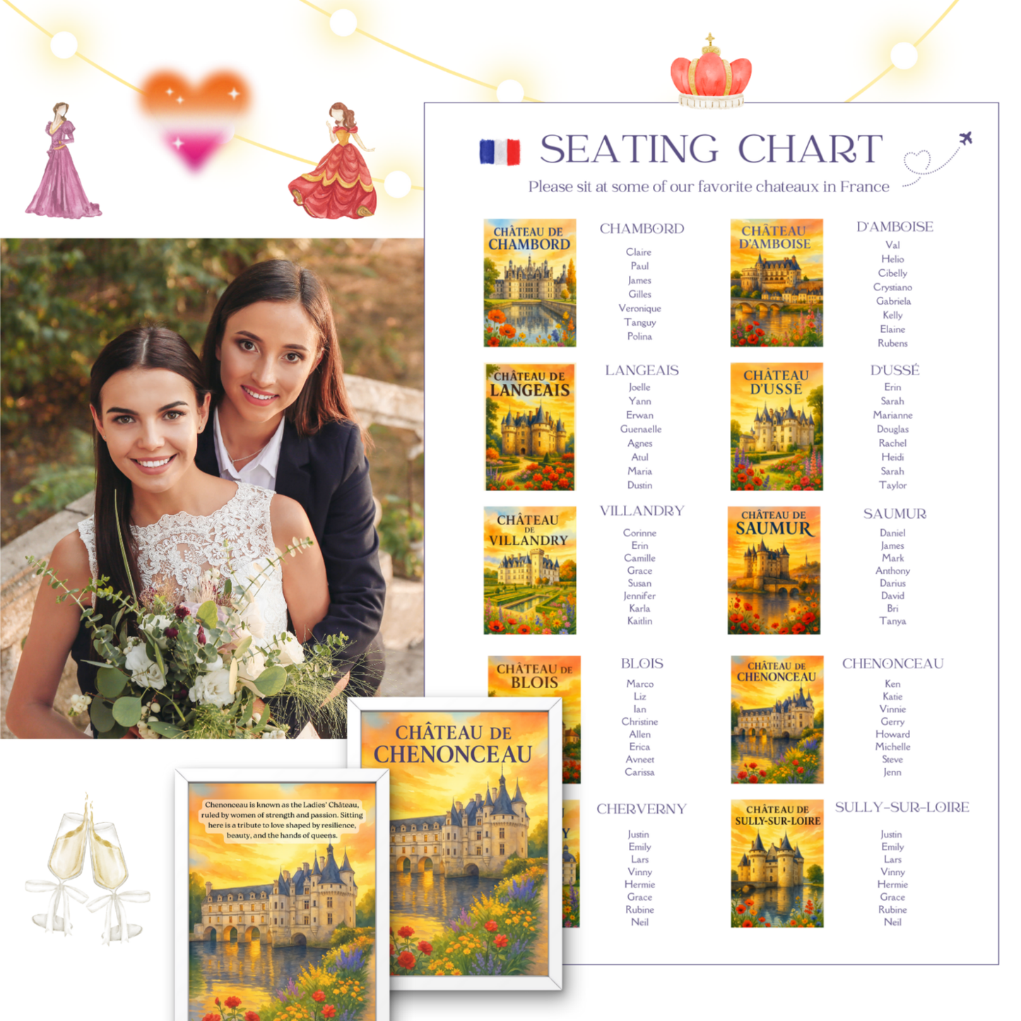 French Château Wedding Seating Chart | Destination Wedding Seating Poster | Travel-Themed Decor | Printable & Editable Canva Template