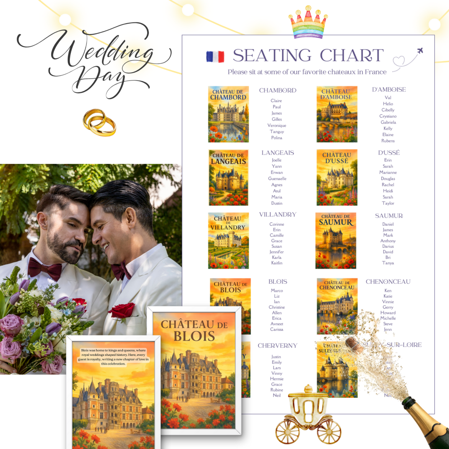 French Château Wedding Seating Chart | Destination Wedding Seating Poster | Travel-Themed Decor | Printable & Editable Canva Template