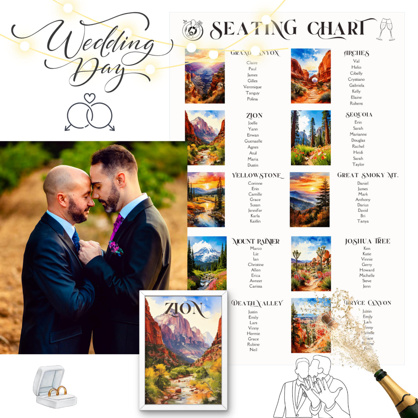 American National Parks Wedding Seating Chart & Table Cards/ Adventure Wedding Decor, Outdoor Rustic, Editable Seating Chart and Table Signs