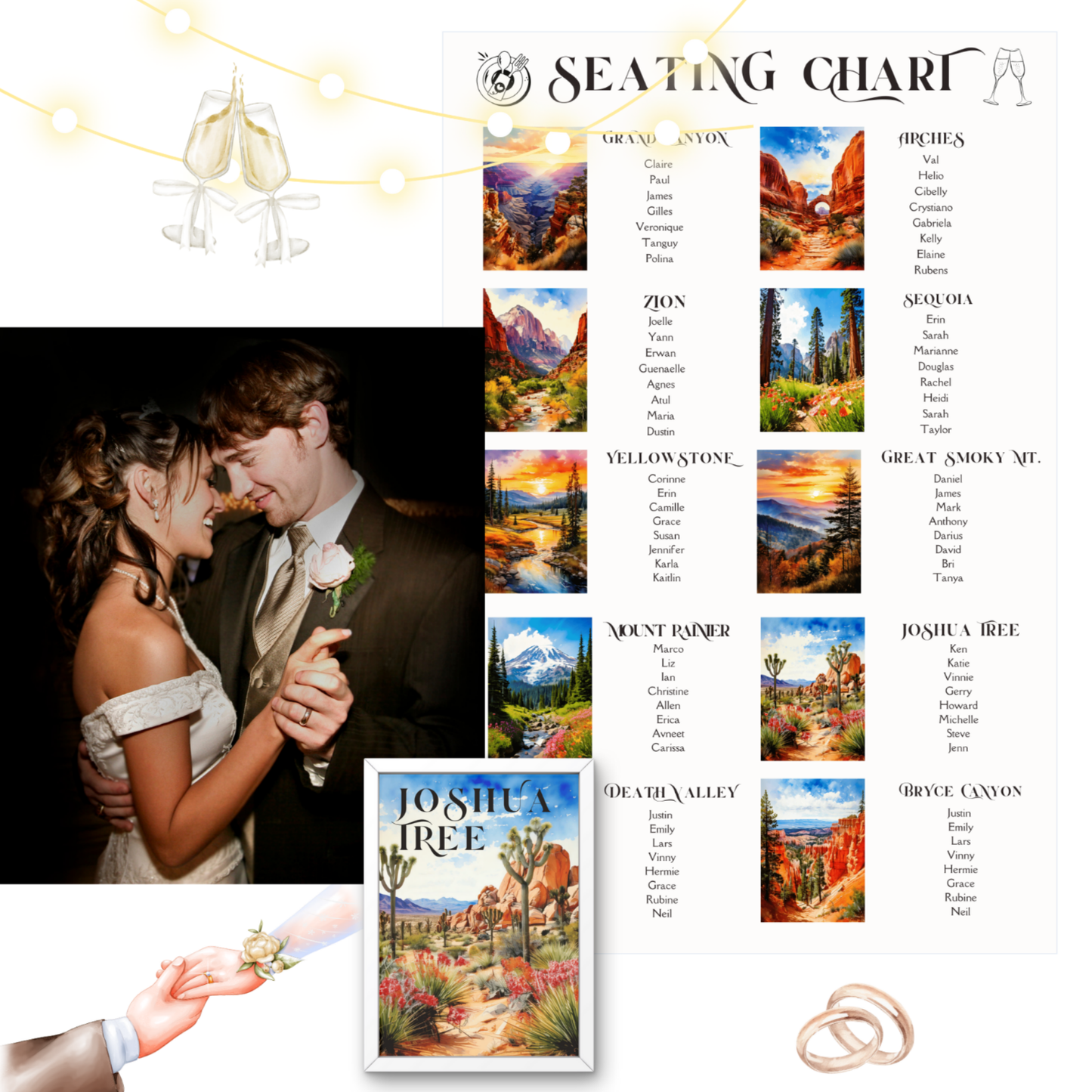 American National Parks Wedding Seating Chart & Table Cards/ Adventure Wedding Decor, Outdoor Rustic, Editable Seating Chart and Table Signs