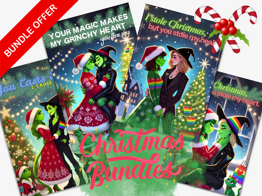 The Wicked & Grinch Lesbian Couple Art – Printable 5x7 PDF & 16x20 PNG Posters – Perfect for Wall Art, Stickers, Shirts, and More!